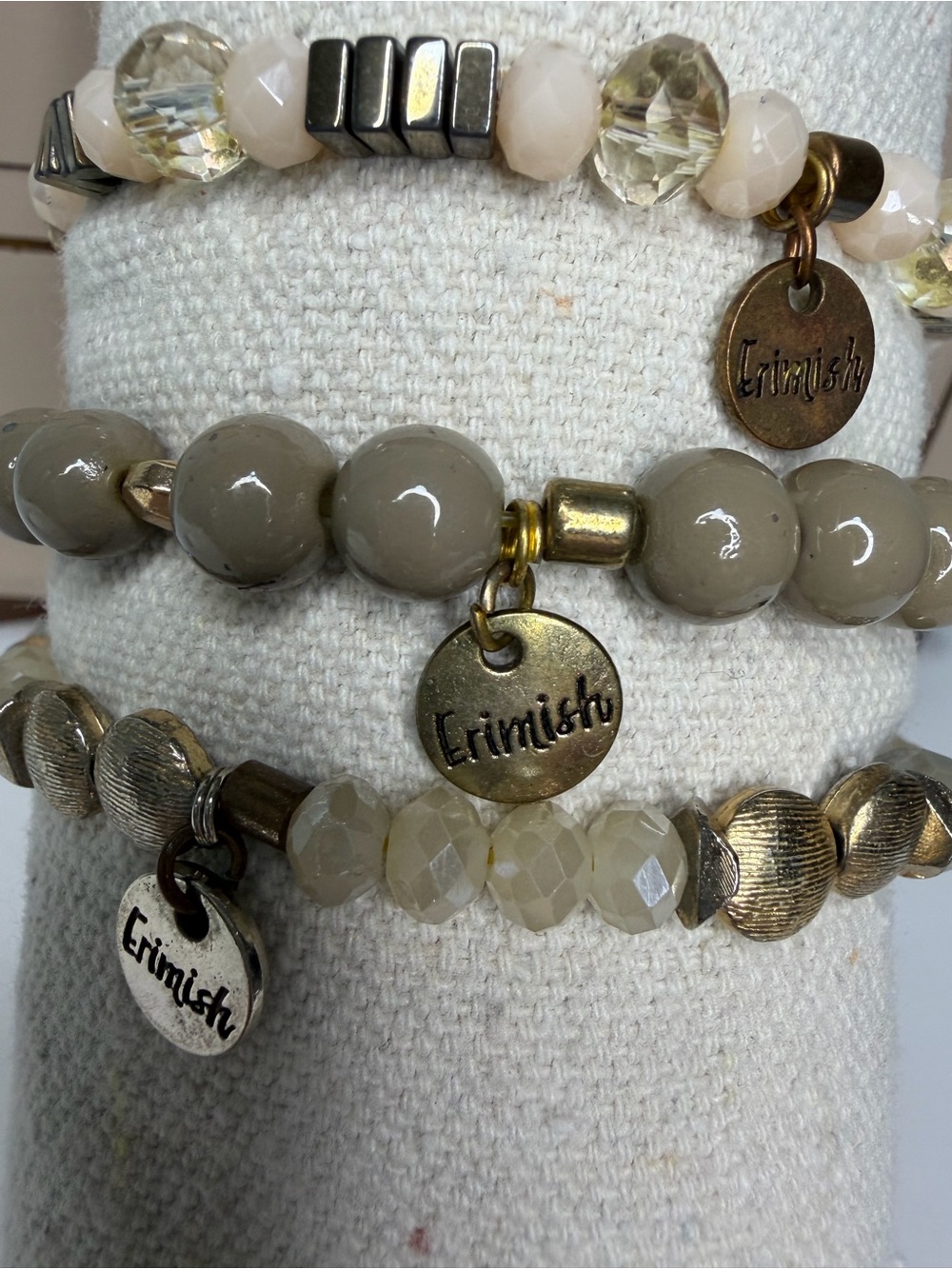 Erimish Taupe & Cream Beaded Stack Bracelet Set - Picture 3 of 7